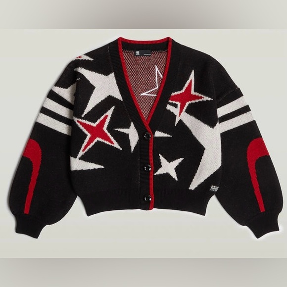 G-STAR RAW Wool Blend Loose Knitted Cardigan Sweater W/Stars Women’s Size XL NWT - Picture 10 of 15